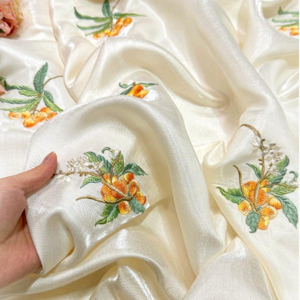 100x150cm Loquat Fruit Embroidery Cloth Gradient Chiffon Fabric Transparent Hanfu Cloth Sewing Costume Party Clothing