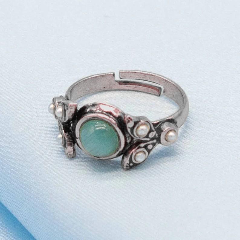 

Vintage Gold Silver Color Round Rings for Women Inlaid with Green Stone Adjustable Personalized Creativity Party Rings Jewelry resizable срібний