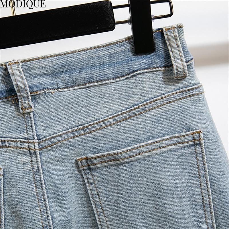 MODIQUE 2025 Neu Übergröße Sommer Damen Lässig A-Linie Hohe Taille Hüftumspielend Blau Denim Auswaschung Rock Damen Locker Basic MIDI Kleid