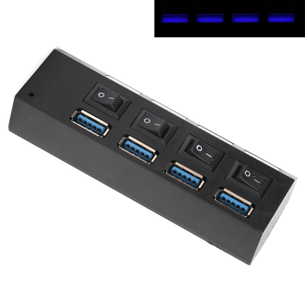 USB 3.0 Hub 4‑Port Expander Date Hub with Individual Power Switches for Keyboard Wide Voltage