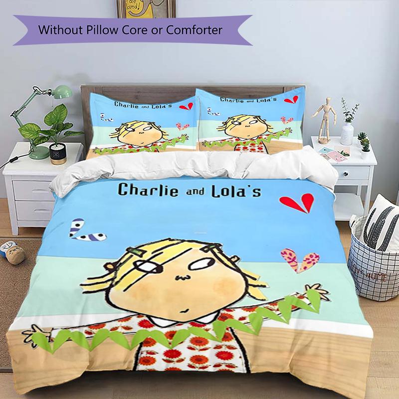 3dílná sada povlečení Charlie a Lola Uzavírání na zip Obsahuje 1 povlak na přikrývku a 2 povlaky na polštáře, Měkké a pohodlné pro všechna roční období.