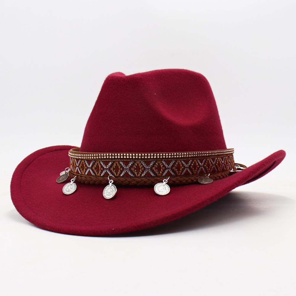 Children'S Tibetan Ethnic Style Pendant, Cowboy Hat, European, American Autumn And Winter Jazz Top Hat, Fashion Stage Concave Shape Woolen Felt