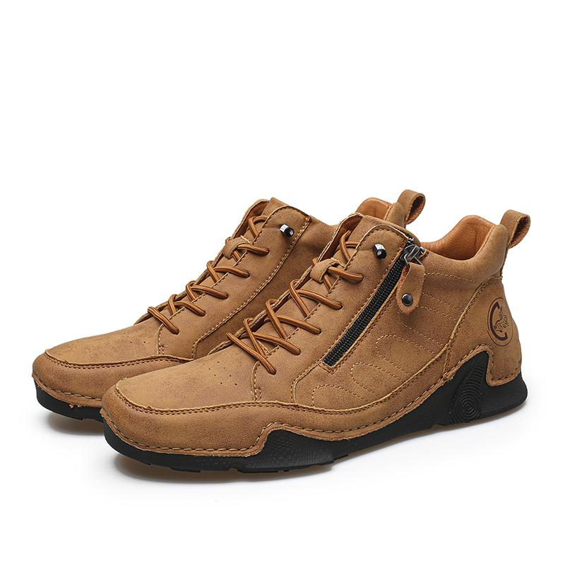 Genuine Leather Mens Ankle Boots Fashion Comfortable Men Casual Shoes Quality Handmade Work Boots Plus Size High Top Short Boots