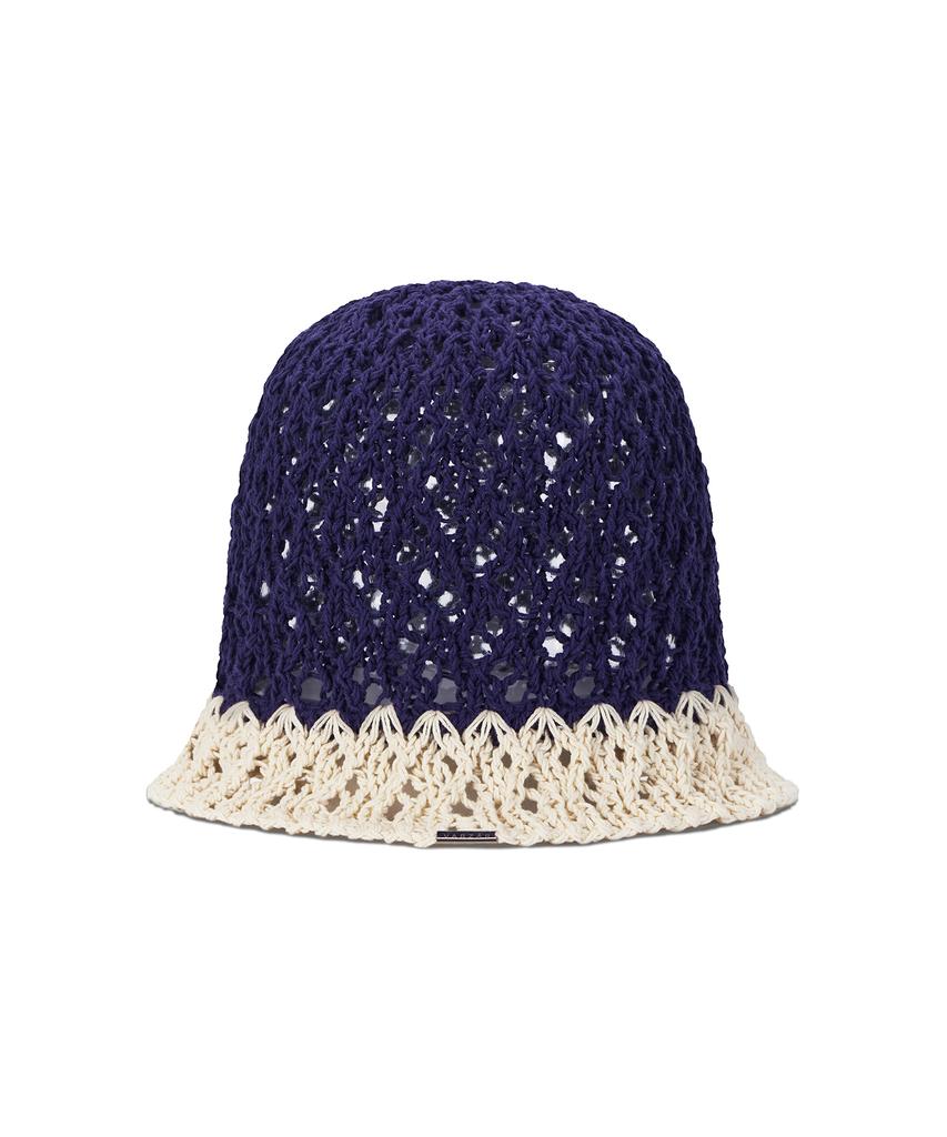 Bajal Metal Tip Crochet Two-Tone Bucket Hat Navy