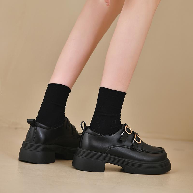 Sapatos Coreanos de Bico Redondo Calçado Feminino Oxfords Estilo Britânico Tamancos de Plataforma Vestido Retrô Preppy Couro Cruzado
