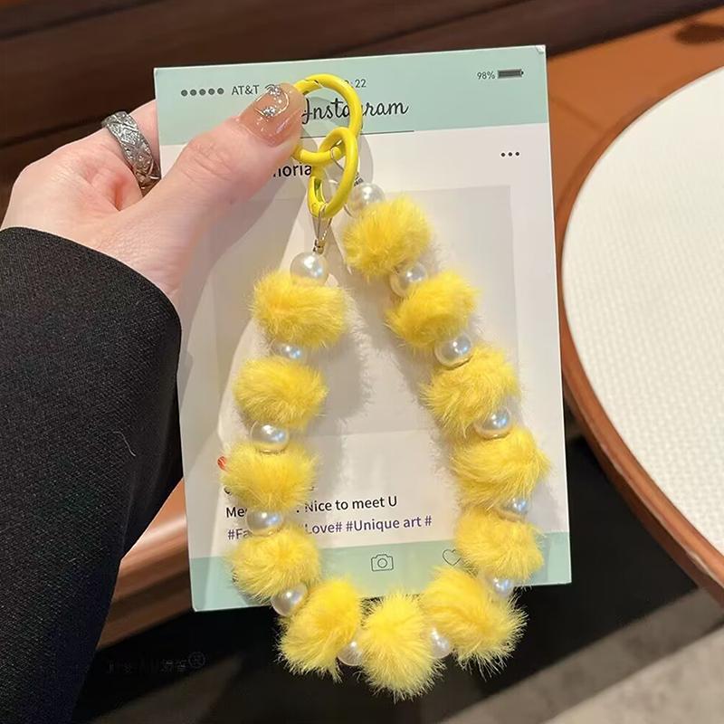 

Милый плюшевый шарик для волос с бусинами, анти-потеряющийся телефонный чехол, сумка, подвеска, украшение, брелок, подарок жёлтый
