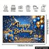 2D Blue Gold Themed Happy Birthday Background Banner for Party Decoration & Photo Booth