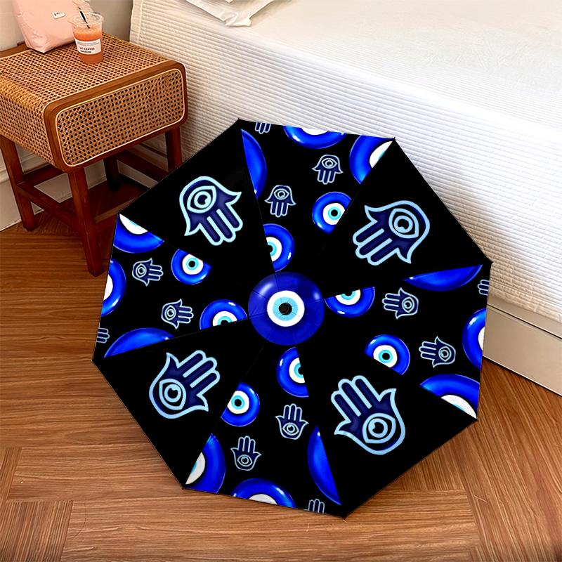 1 PC Automatic Folding Umbrella - The Evil Eye Pattern, Portable & Foldable Design with 8 Ribs, Christmas Birthday Gifts