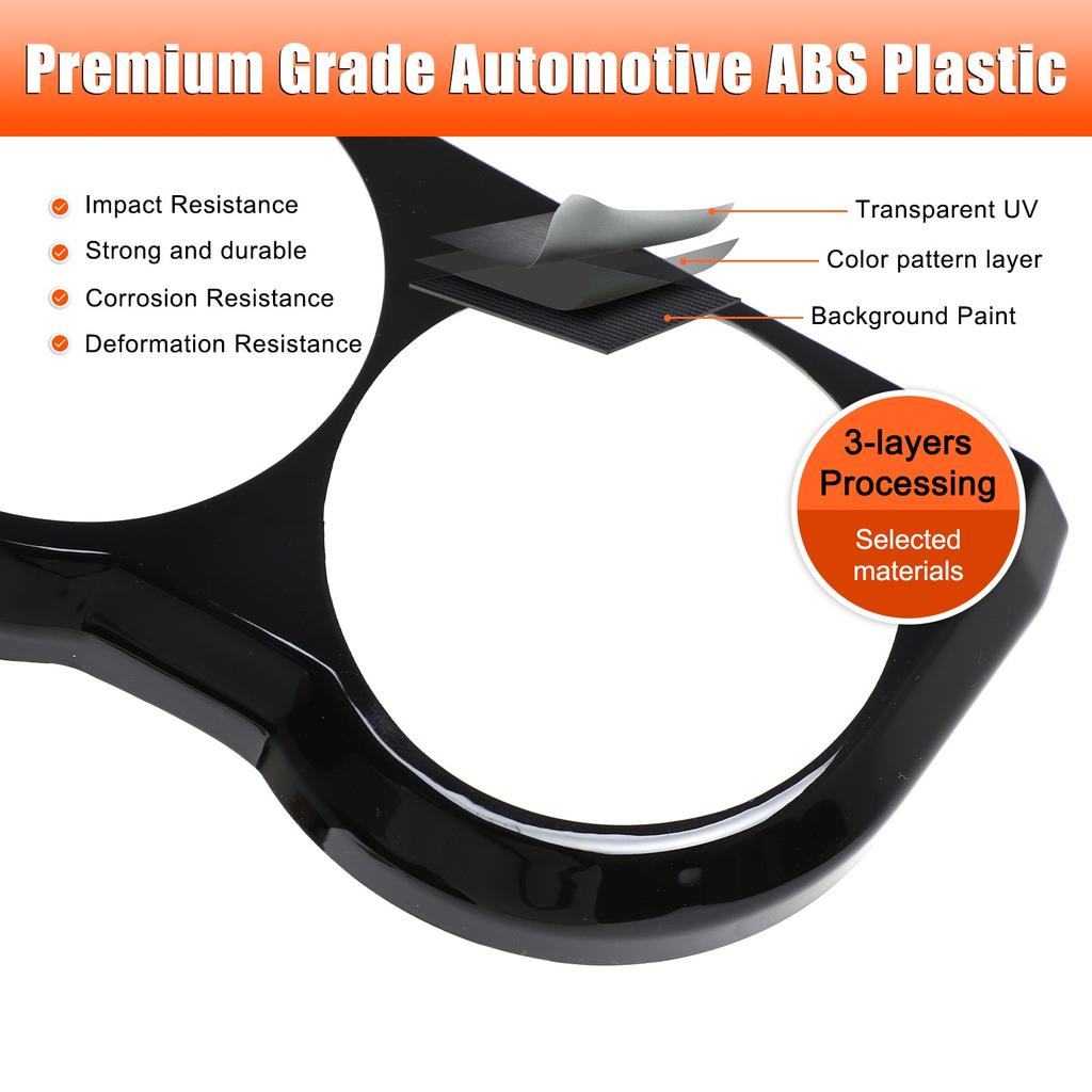 Glossy Piano Black ABS Triple Gauge Cluster Trim For Toyota FJ Cruiser 2007-