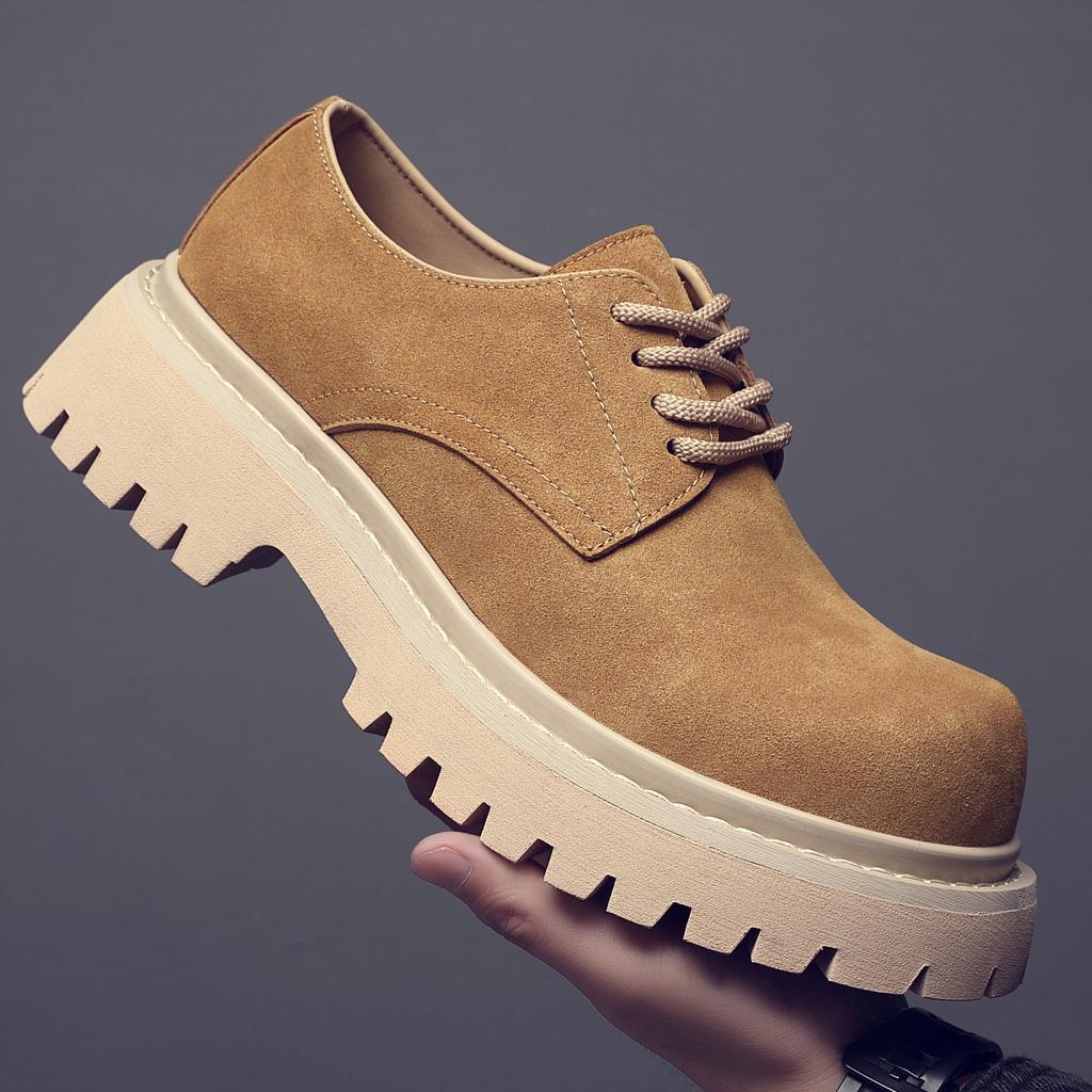 2025 spring Internet celebrity new casual leather shoes men's British style retro fashion trend leather shoes medium heel derby shoes
