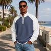 Breathable Outdoor Activewear Men Waffle Sweatshirt, Long Sleeve Quarter Zip Contrasting Color Mens Sweatshirt Casual Stand Collar Pullover Shirt for