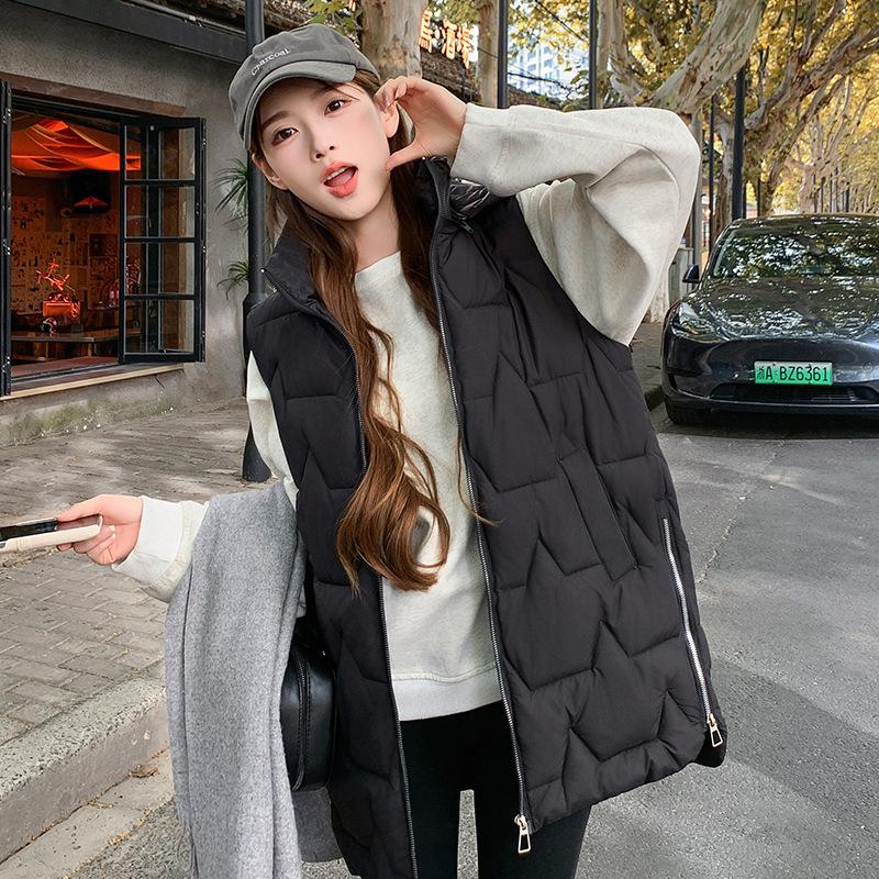 Medium and Long Warm Vest Women's Winter New Fashion Thickened Hooded Vest Jacket Trendy