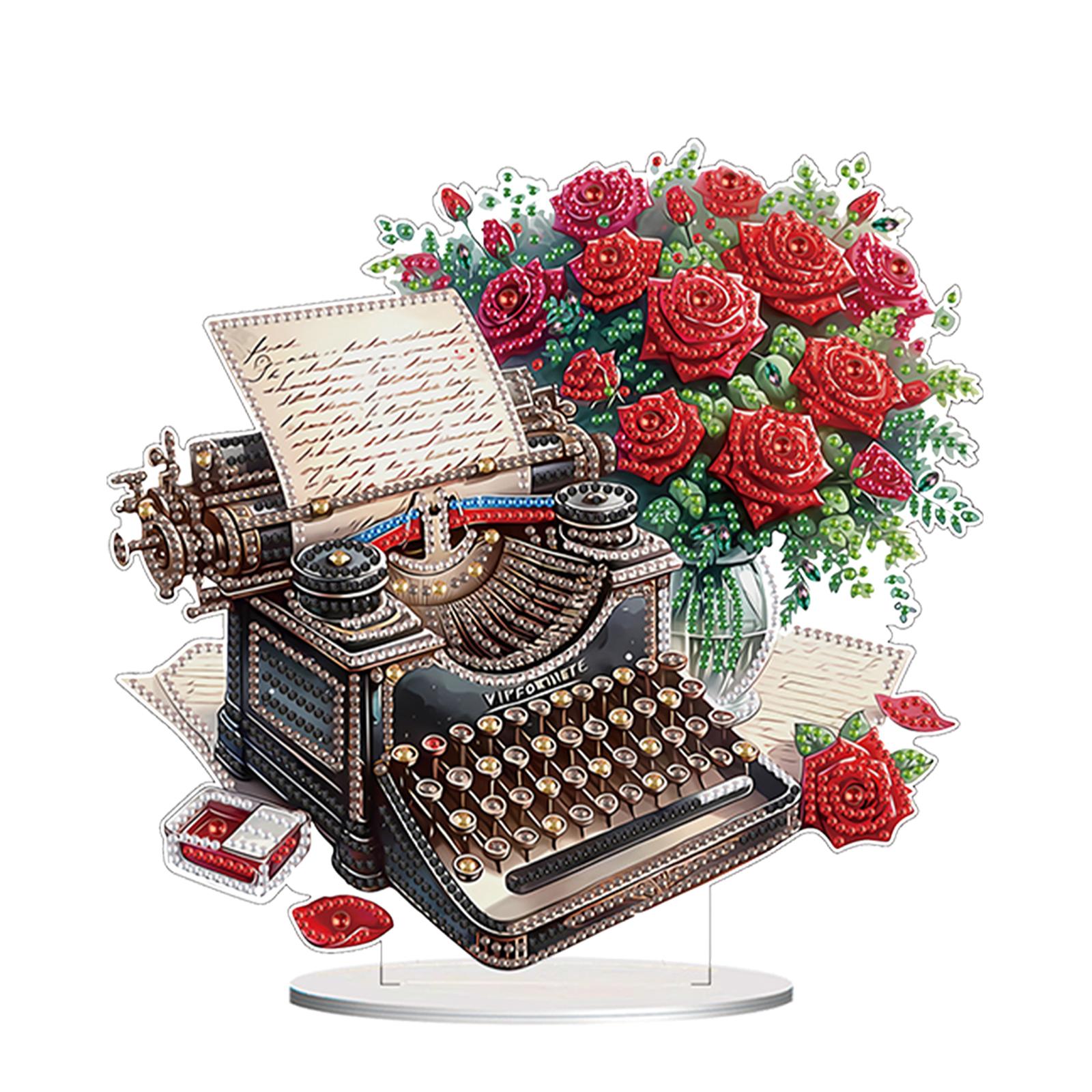 

5D DIY Diamond Art Tabletop Decorations Acrylic Special Shape Dog And Red Rose Rhinestones Desktop Ornaments Bedroom Table Decor