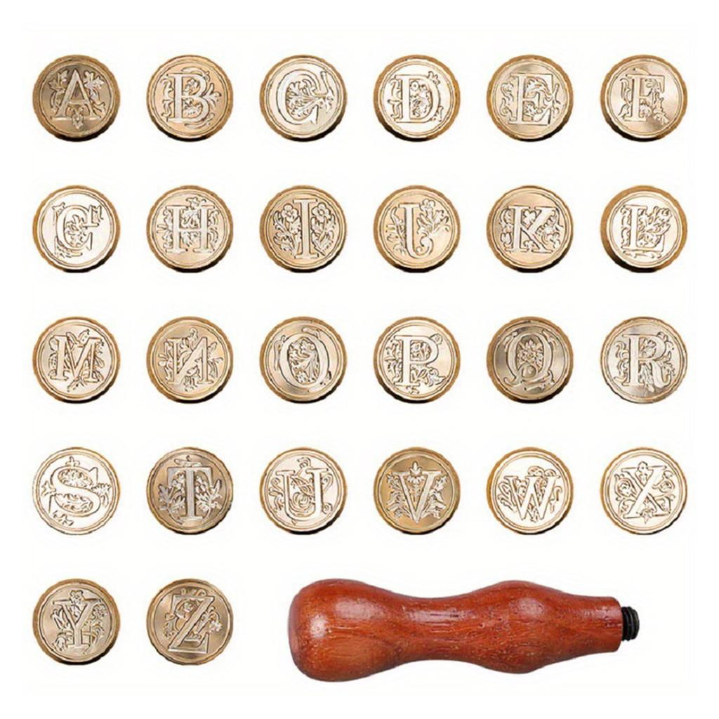 Wax Seal Stamp Set Sealing Stamp Kit Alphabet Sealing Wax Stamp Heads with Wooden Handle for Invitations Cards Letters