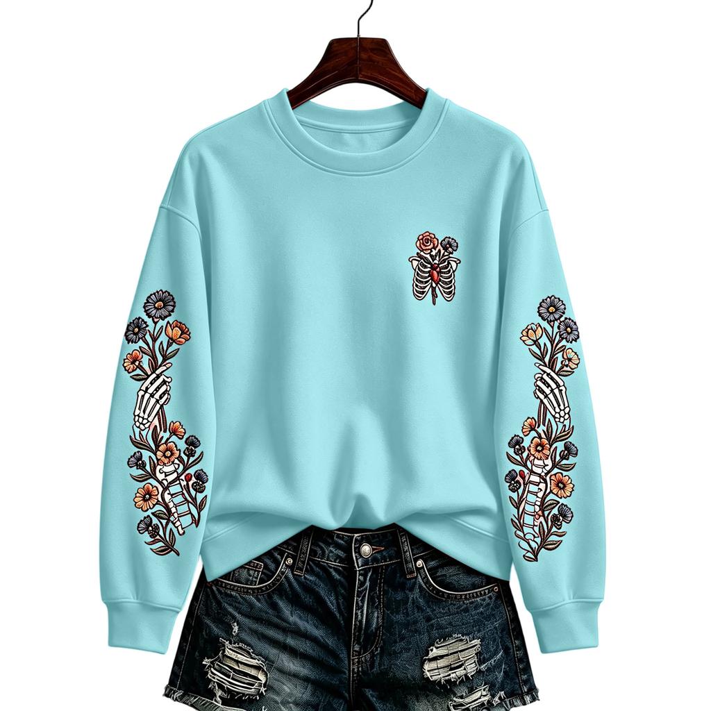 Women's Fashion Casual Halloween Print Pullover Sweatshirt Long Sleeve Neck Top