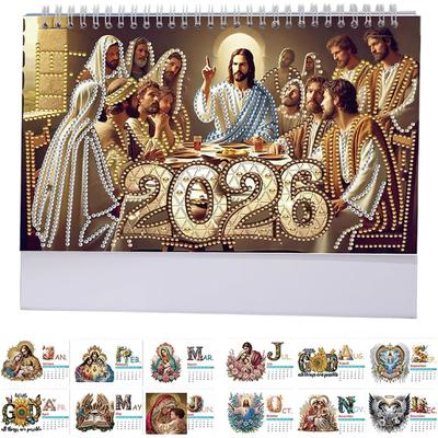 2026 Calendar Diamond Painting Calendar Set with Irregular Shaped Diamonds DIY Diamond Art Desk Calendar for Home Office