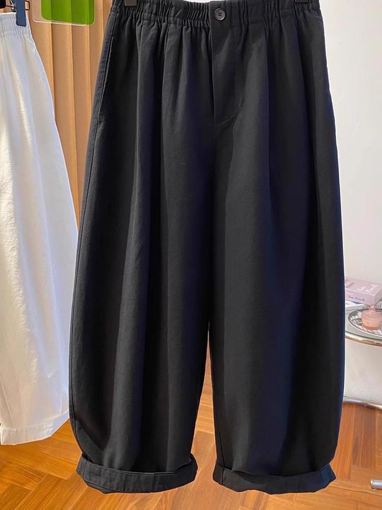 Womens White Polyester Casual Wide Leg Pants With Pockets For Spring Summer
