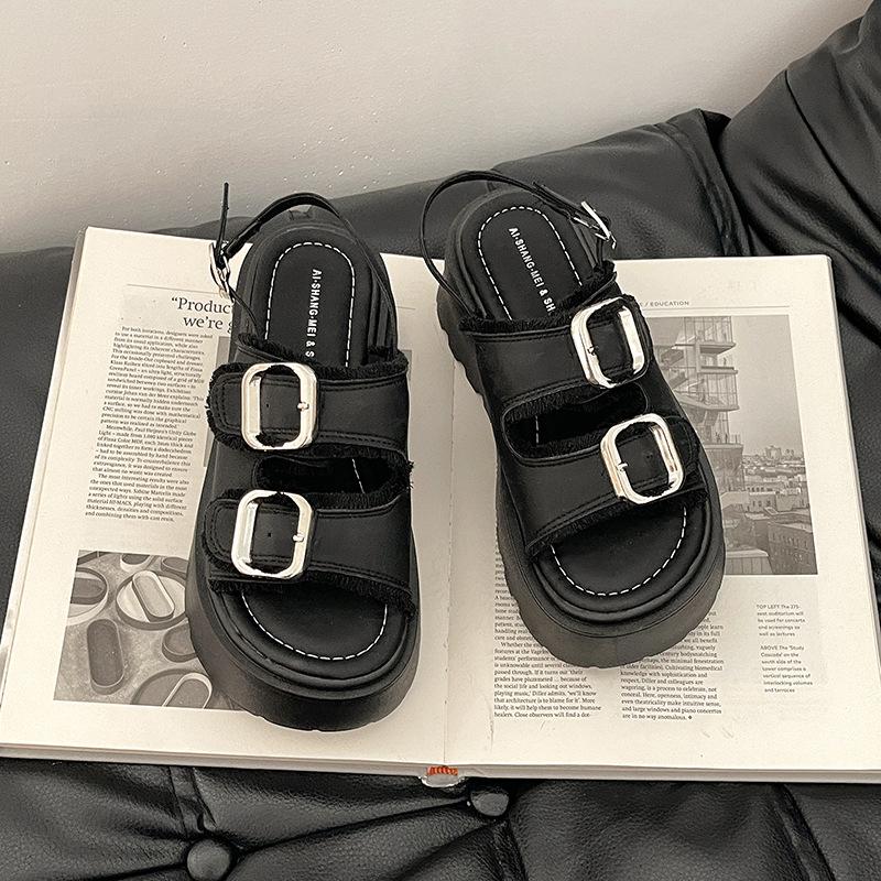 Fashion versatile thick-bottomed height-increasing cool slippers for women's outer wear,models for going out, casual and comfortable wedge slippers