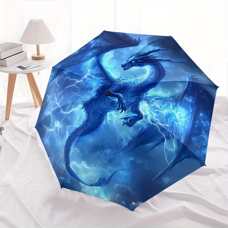 

1pc Blue Dragon Lightning Pattern Automatic 3-Fold Umbrella, 8 Iron Frames, High-Value Folding Umbrella, Suitable for Office, Travel and Outdoor