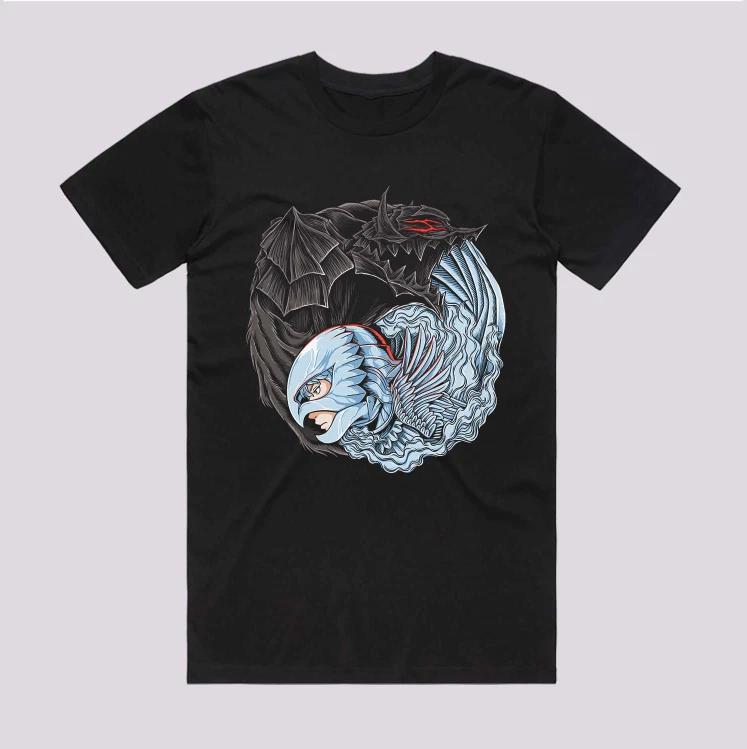 Anime Yin Yang Berserk Japanese Style Black Tshirt Size S4XL S