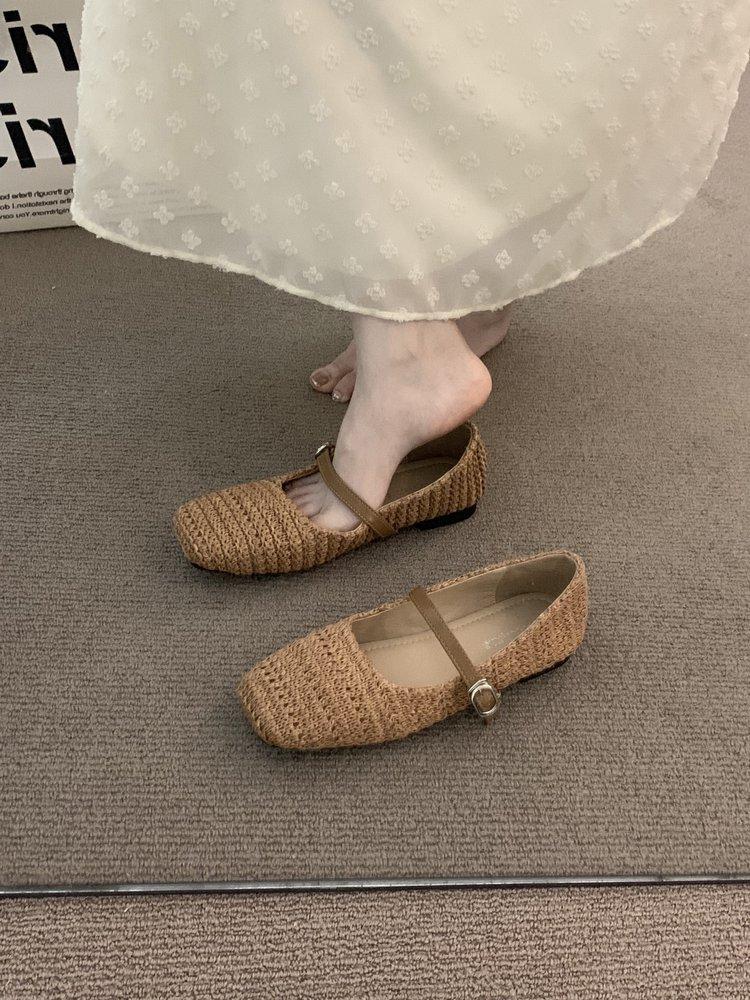 Late Evening Wind Niche Woven Brown Single Shoes Fairy Shoes 2025 New Summer Mary Jane with Skirt Birkenstocks