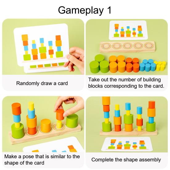 Holzbaustein Stapelspiel Vorschul-Lernen Balance-Stein Farbzuordnungsspiel Pädagogisch Jungen Mädchen Farbsequenz-Spiel