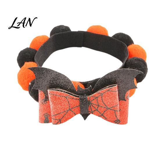 Photogenic Pet Collar Design Halloween Pom-pom Cat Collar, Adjustable Cute Pumpkin Bat Witch Dog Orange And Black Pom-poms for Cats Dogs