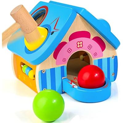 Wooden Hammer Toy for Children, 4-in-1 Montessori Educational Toy Knocking Bench with Balls for Baby Boys Girls - Object Permanence Box From 1-4 Years