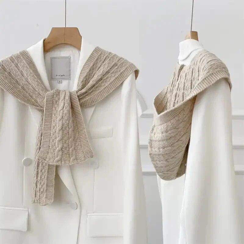 Şal cu glugă tricotat, eşarfă de modă dulce, în aer liber, caldă, confortabilă, de culoare solidă, accesorii tricotate pentru umeri, toamnă iarnă