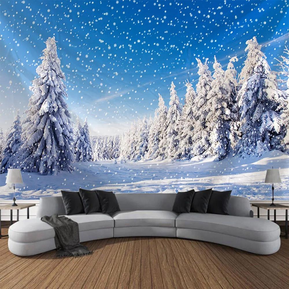 Kış Sabahı Ren Geyiği kardan adam Noel Ağacı Duvar Asılı Goblen Noel Duvar Asılı Ağaç Duvar Asılı Muhteşem Noel Ağacı Şömine Hediyeler