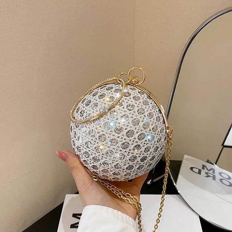 Třpytivé kulaté večerní peněženky pro ženy Lesklé diamanty Kabelka Neobvyklé Párty Mini Malé kabelky Móda Luxusní kabelka přes rameno Žena