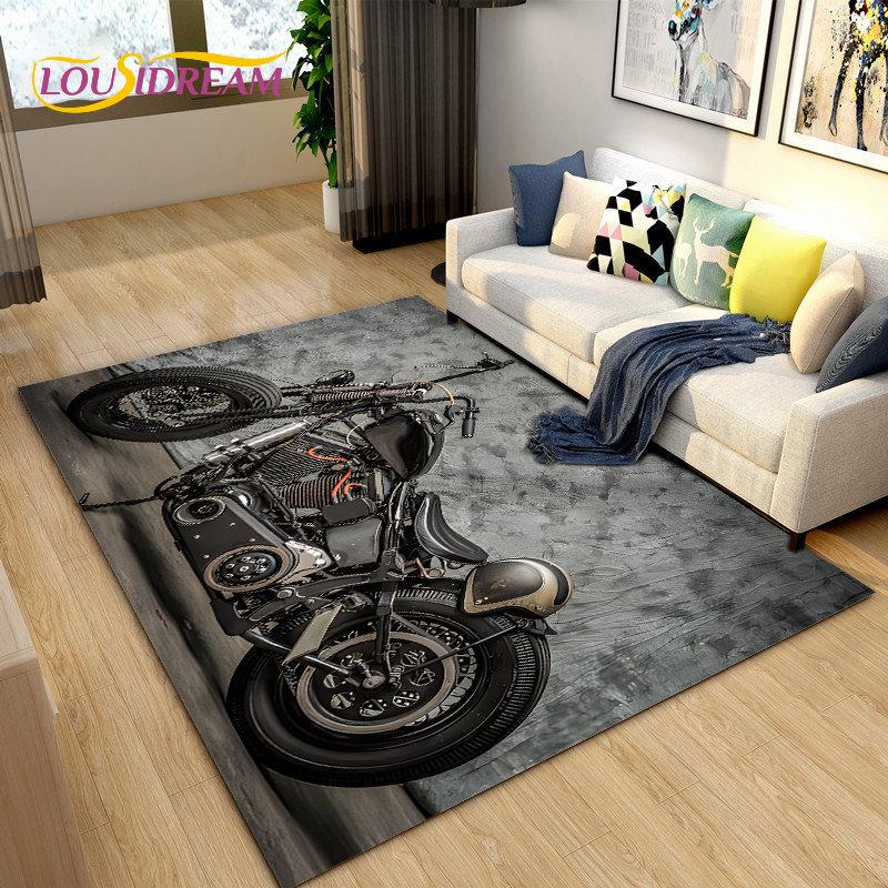 Retro Vintage Motorcycle Area Rug Large,Carpet Rug for Living Room Bedroom Sofa,Kitchen Bathroom Doormat Non-slip Floor Mat Gift