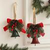 Christmas Bell Decoration Bowknot Decor Hanging Decorative Bell with Pine Branches Red Fruits Indoor Outdoor Ornament