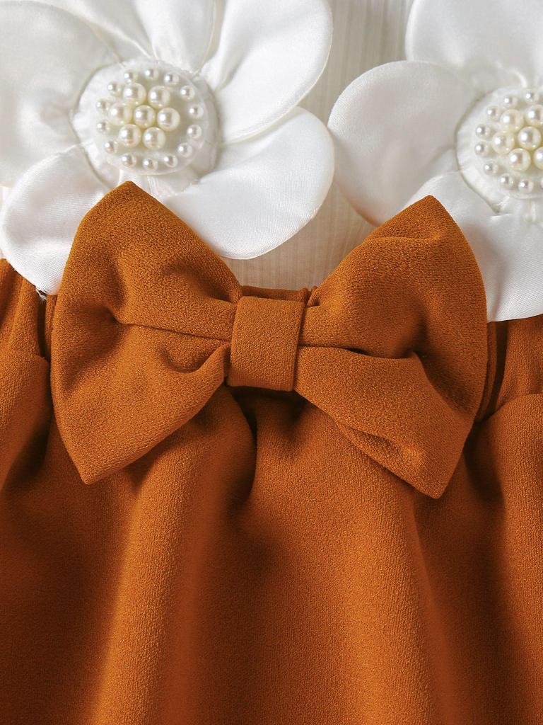 Girls' Long Sleeve Dress & Headband Set with 3D Flowers