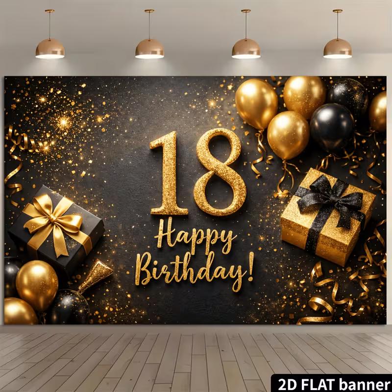 Arazzo da Parete 2D Oro Nero per il 18° Compleanno