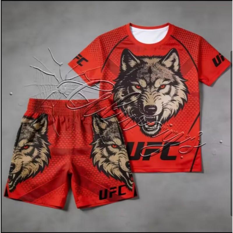 Mens Quick-Dry MMA Training Set Short Sleeve T-Shirt Shorts Wrestling Fitness Outdoor Sports
