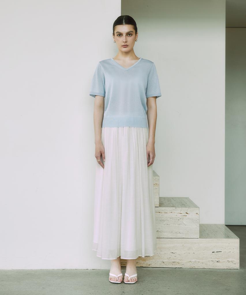 ZEROSTREET [2 Colors] Le Zero V-Neck Short Sleeve Knit & Shawl Set