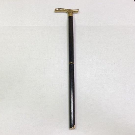 Art Deco Art Nouveau Brass Handle Black Lacquer Wooden Walking Stick Cane