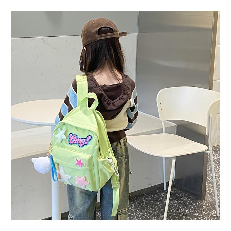 Contrast Star Color Print Nylon School Bag With Padded Shoulder Daily For