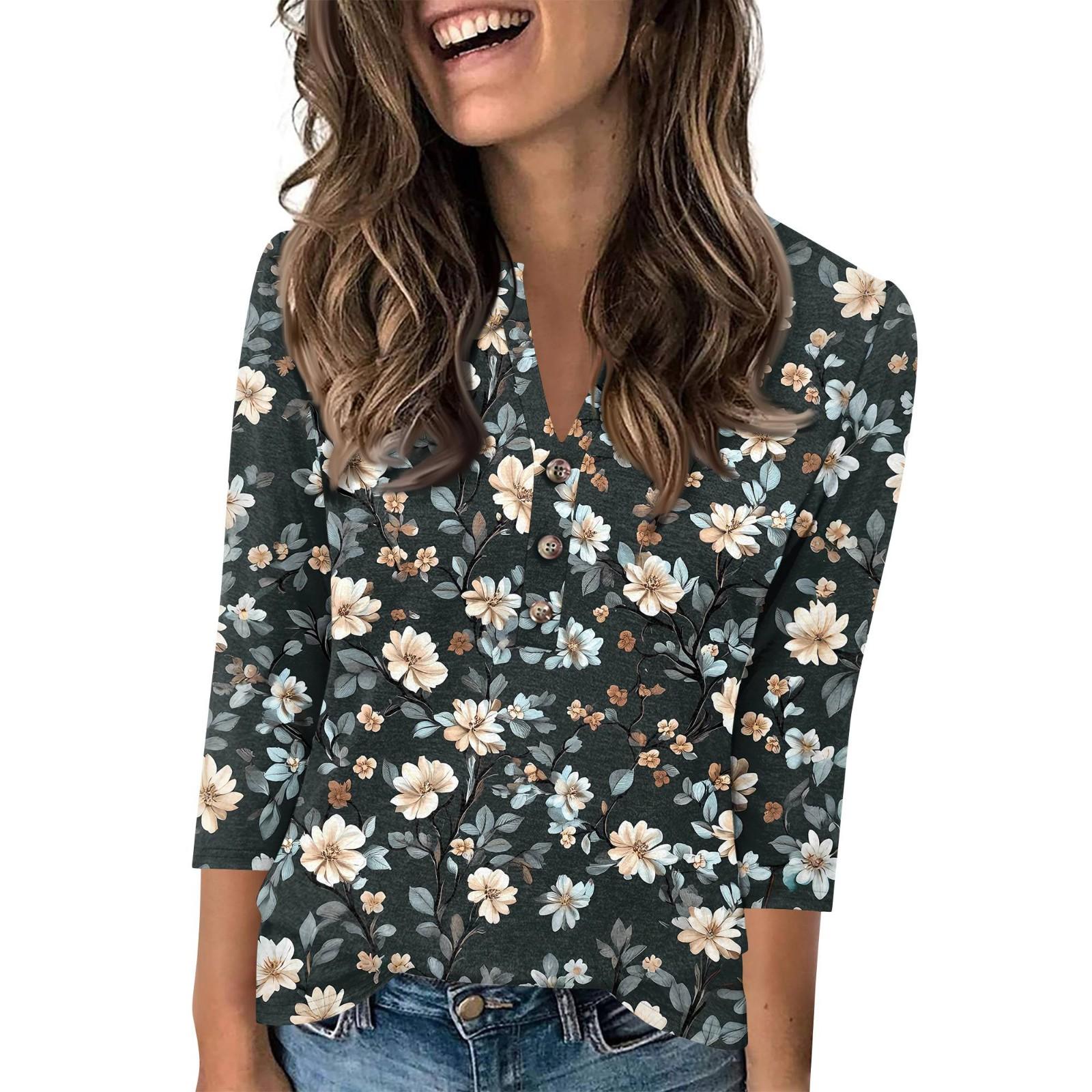 

Женский модный повседневный пуловер с рукавом 3/4, принтом на пуговицах и V-образным вырезом L чёрный