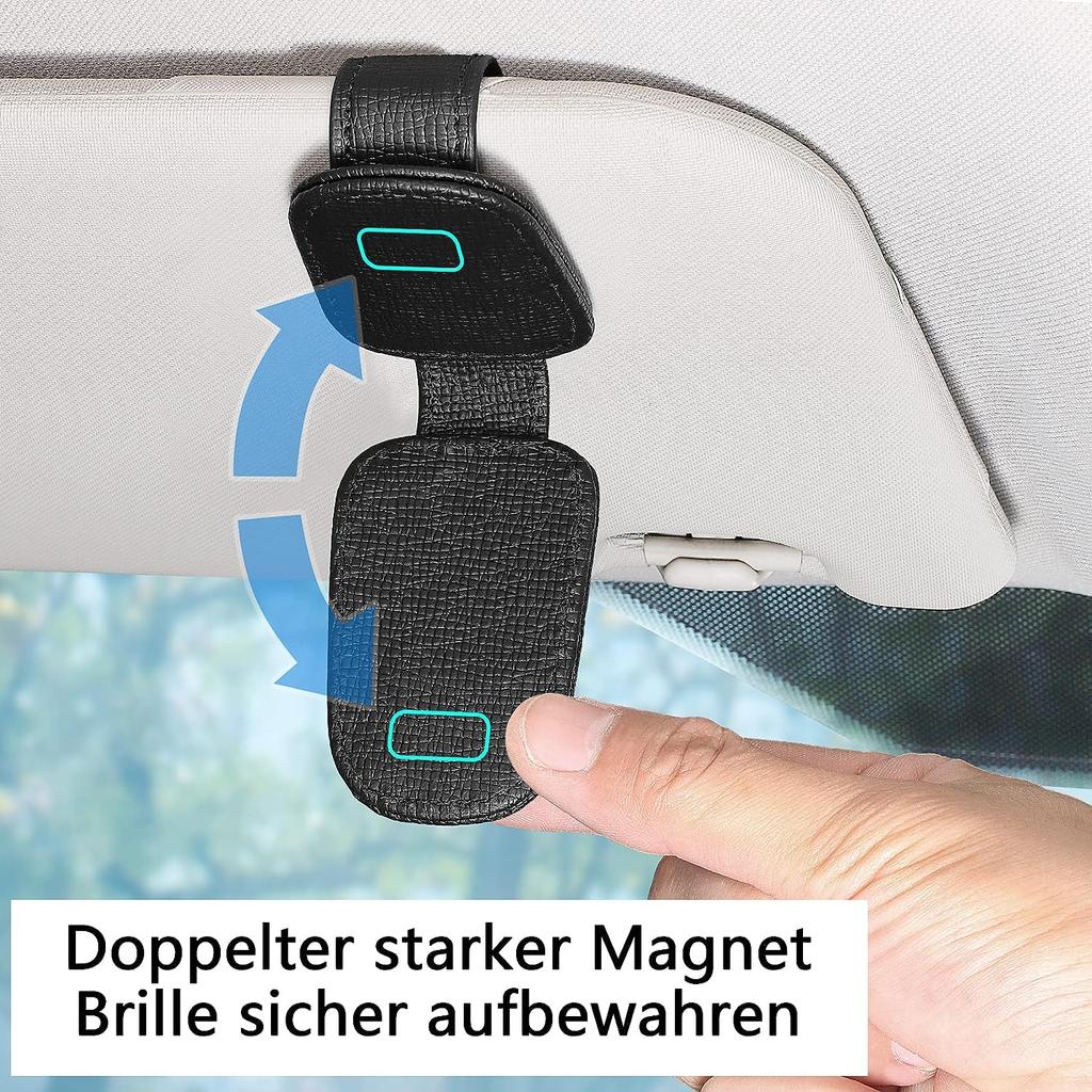 2 Pack Glasses Holder for Car Sun Visor, Genuine Leather Car Visor Accessories, Sunglasses Holder, Magnetic Sunglasses Holder, Ticket Clip