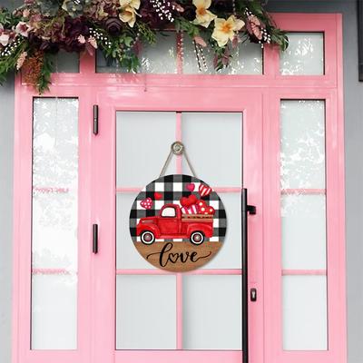 Valentines Day Wooden Door Signs Red Truck Hearts Wood Door Hanger for Front Door Farmhouse Home Party