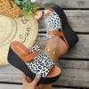 Summer 2025 New Plus-size European and American Style Leopard Print Wedge Heels Thick-soled Fashionable Flip-flops for Women