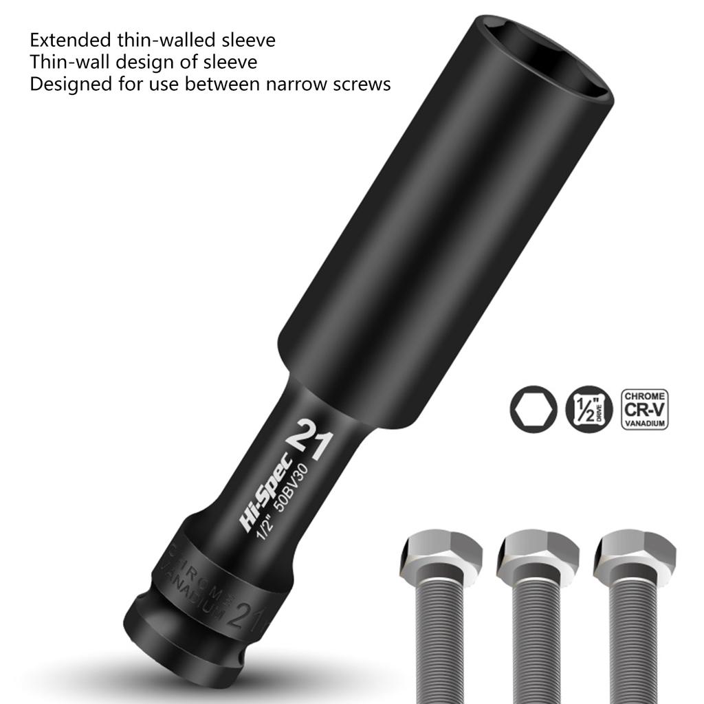 Adaptateur Douille à Choc 1/2 Pouce Écrou Douilles Métriques Extension Tige Hexagonale Pour Manche d'Outil Tournevis Adaptateur Clé 7-24 mm