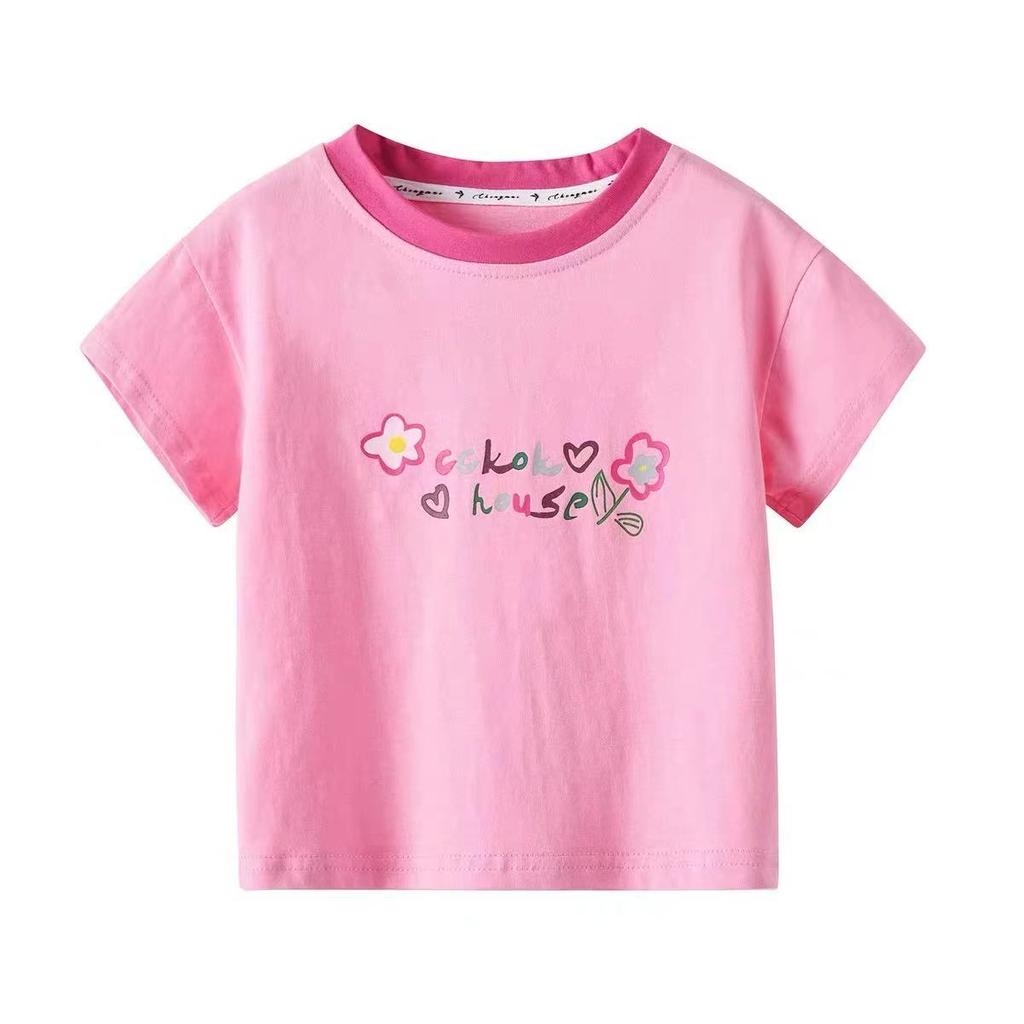 Girls' Loose Cotton Short-sleeved T-shirt, Children's Casual Top