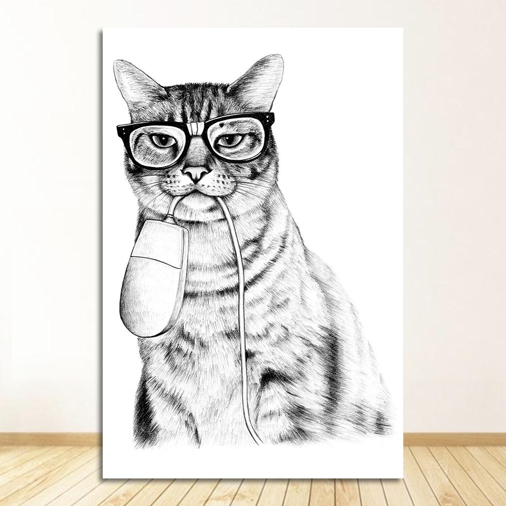 Canvas Poster and Print Nursery Decorative Picture Painting Nordic Baby Kid Bedroom Decoration Kawaii Funny Animal Cat Wall Art