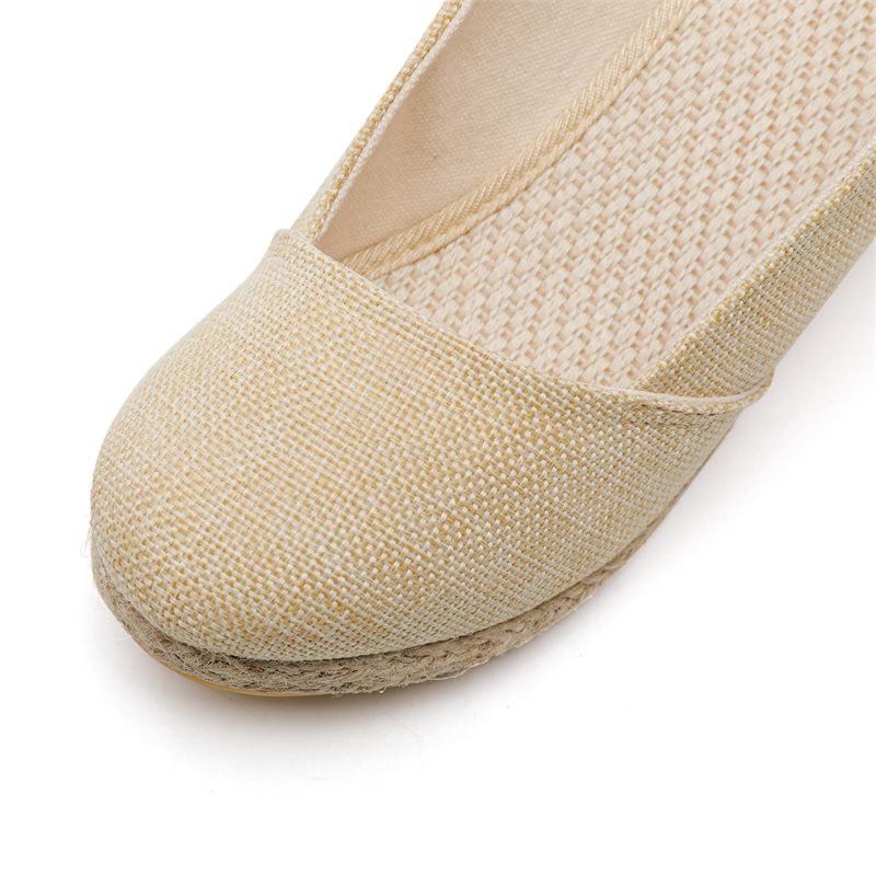 Damskie buty na koturnie na wiosnę i jesień 2025 - Europejski Amerykański Płytki Szpic, Styl Lniany Pleciony ze Słomy