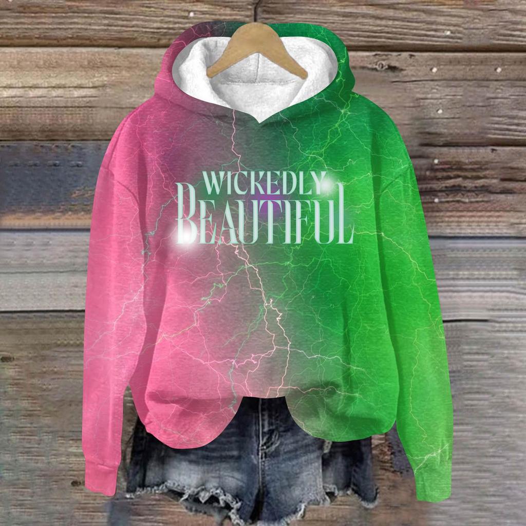 Women's Fashionable Casual Oversized Long-Sleeved Hooded Print Pullover Sweatshirt
