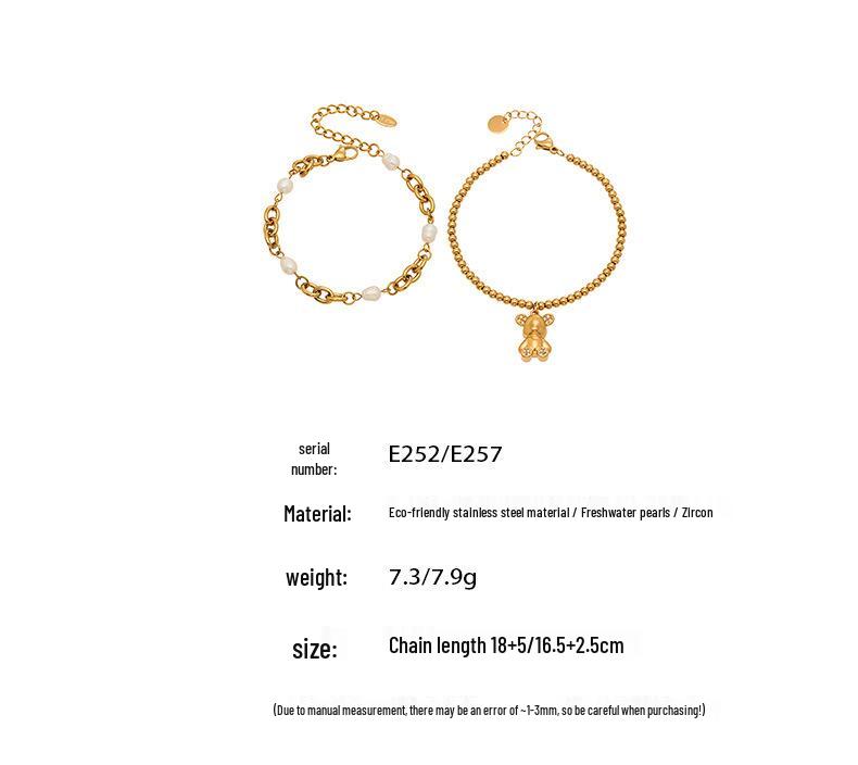 Cubic Zirconia Bear Pendant Bead Bracelet - Simple Fashion Design, Stainless Steel Jewelry