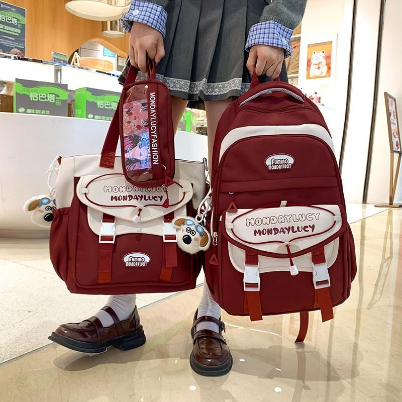Junior High School Students 'schoolbag Women Light Reduce Burden Face Value Ins Style Large Capacity Backpack Primary Three-piece